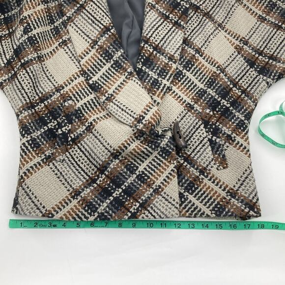 Classiques Entier Womens Gray Black Brown Bias Plaid 3/4 Sleeve Jacket Size S - Picture 10 of 13